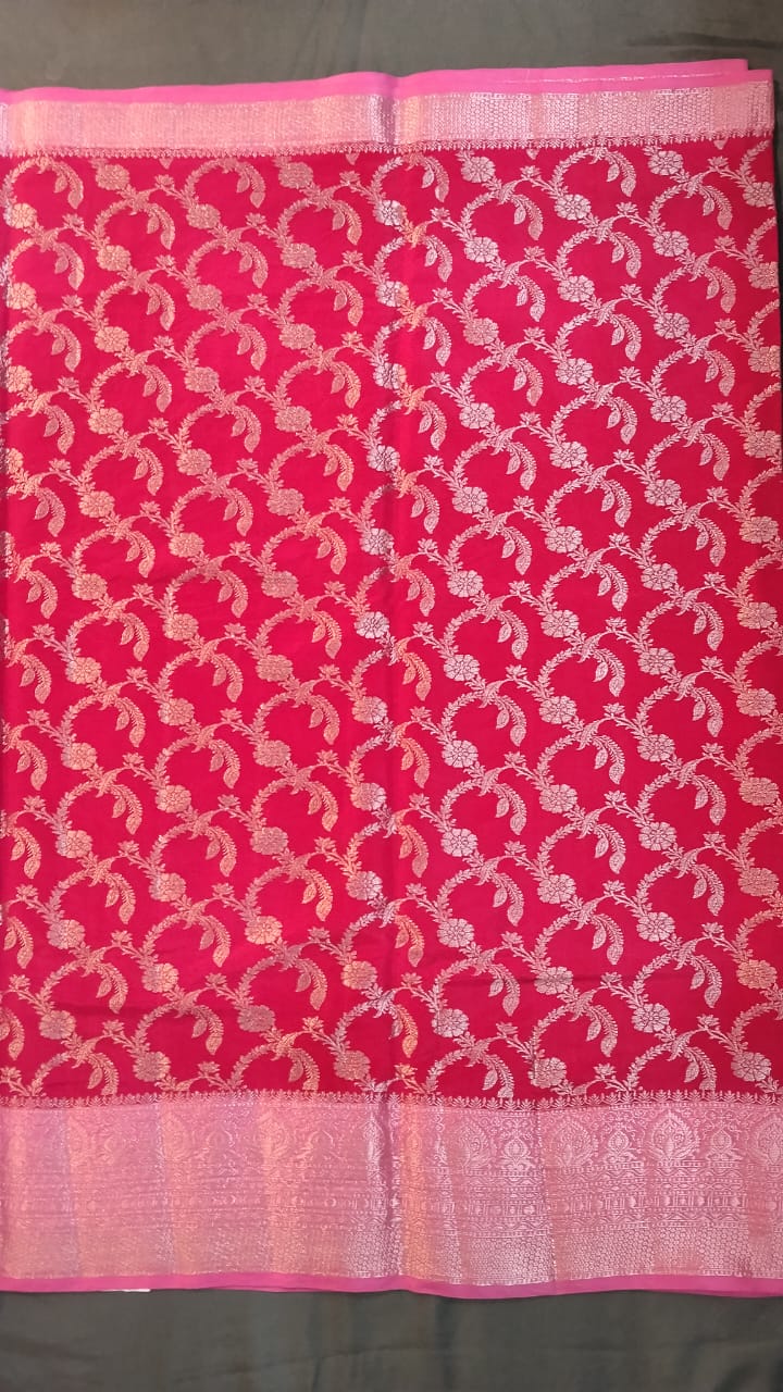 Pink Raw Silk Saree with Jolly Work