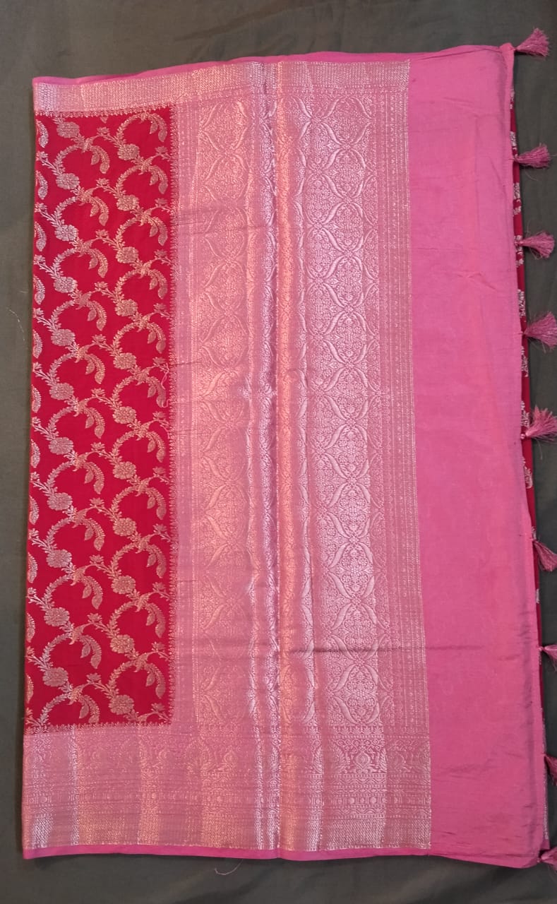 Pink Raw Silk Saree with Jolly Work