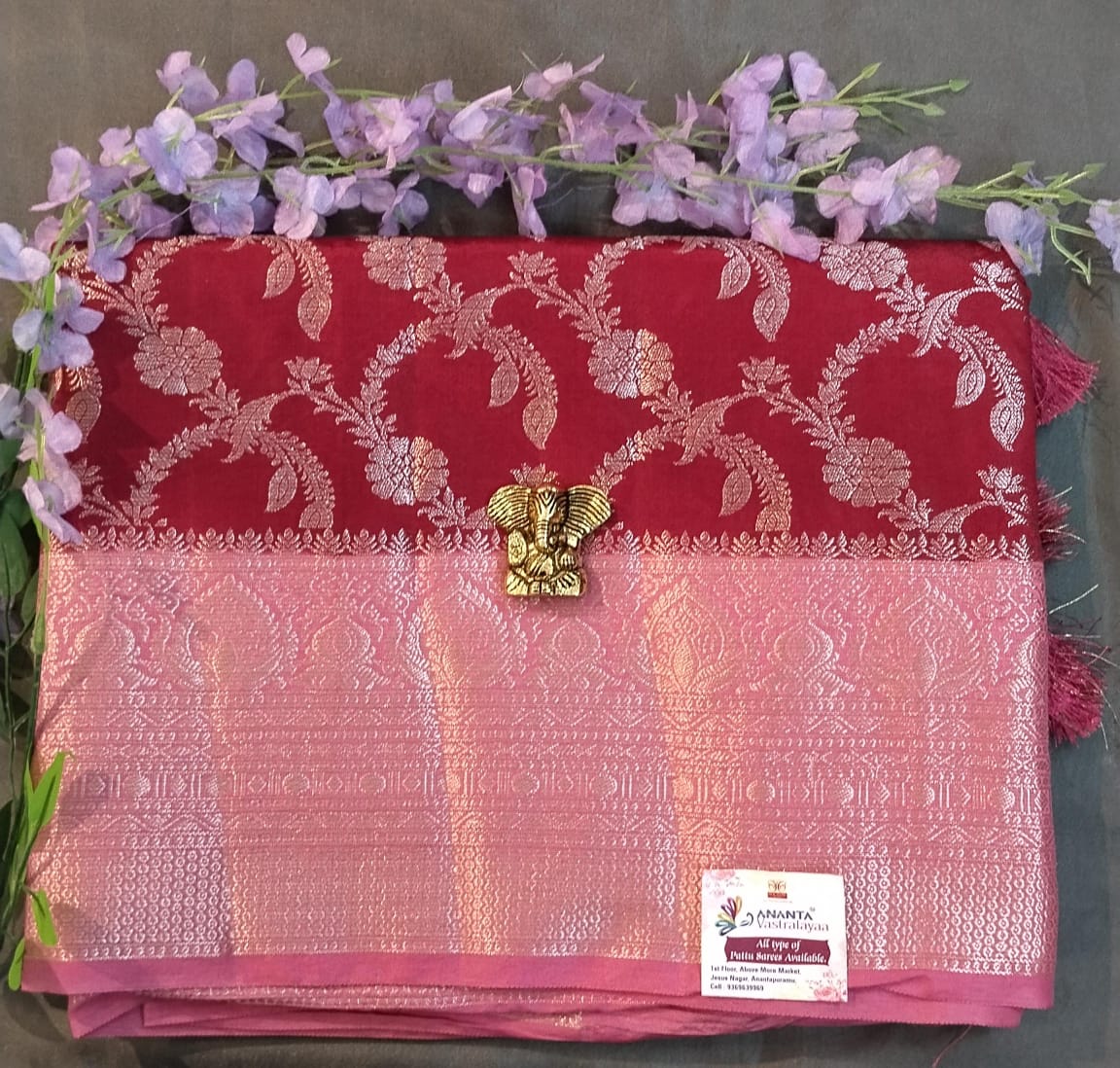 Pink Raw Silk Saree with Jolly Work