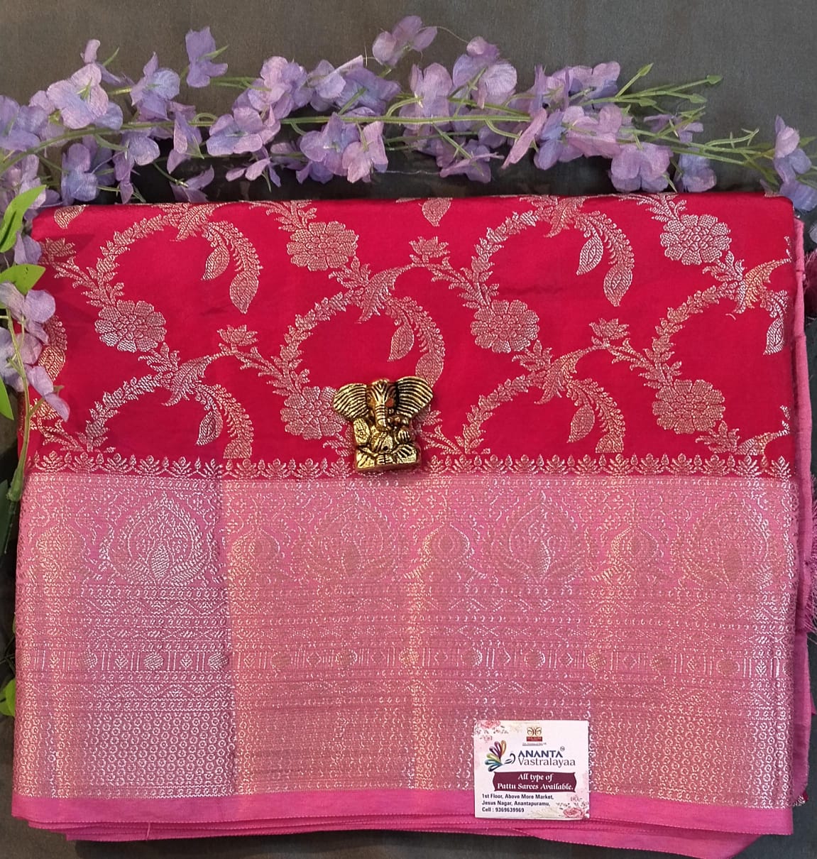 Pink Raw Silk Saree with Jolly Work