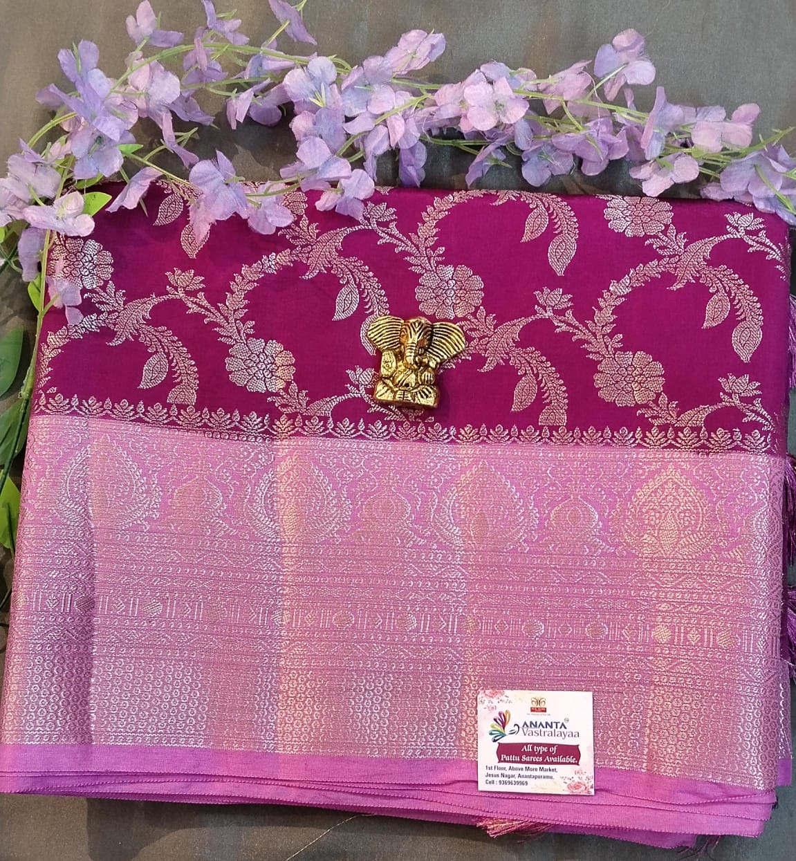 Pink Raw Silk Saree with Jolly Work