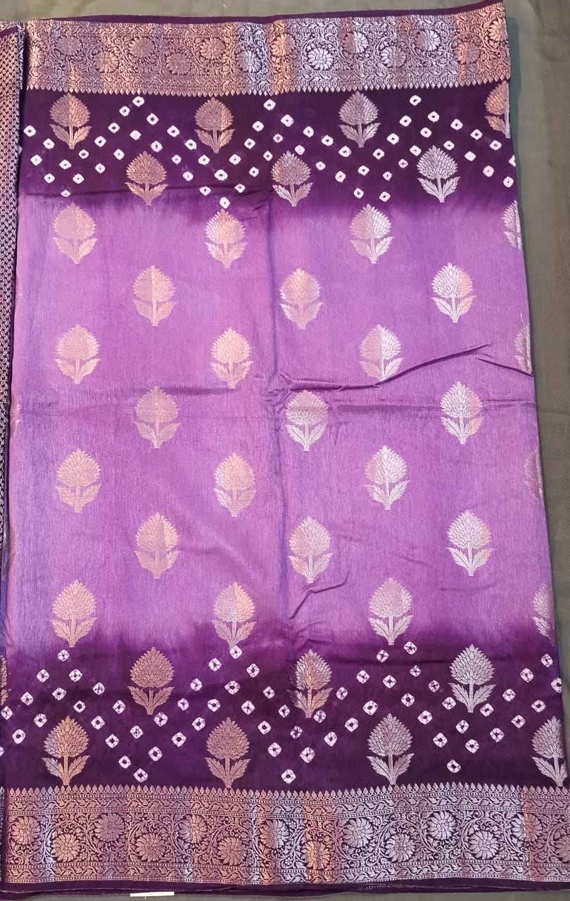 Purple Raw Mango Silk Saree with Bandhini Design
