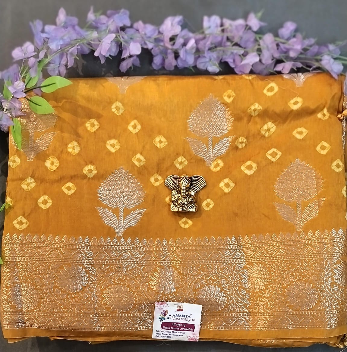 Purple Raw Mango Silk Saree with Bandhini Design