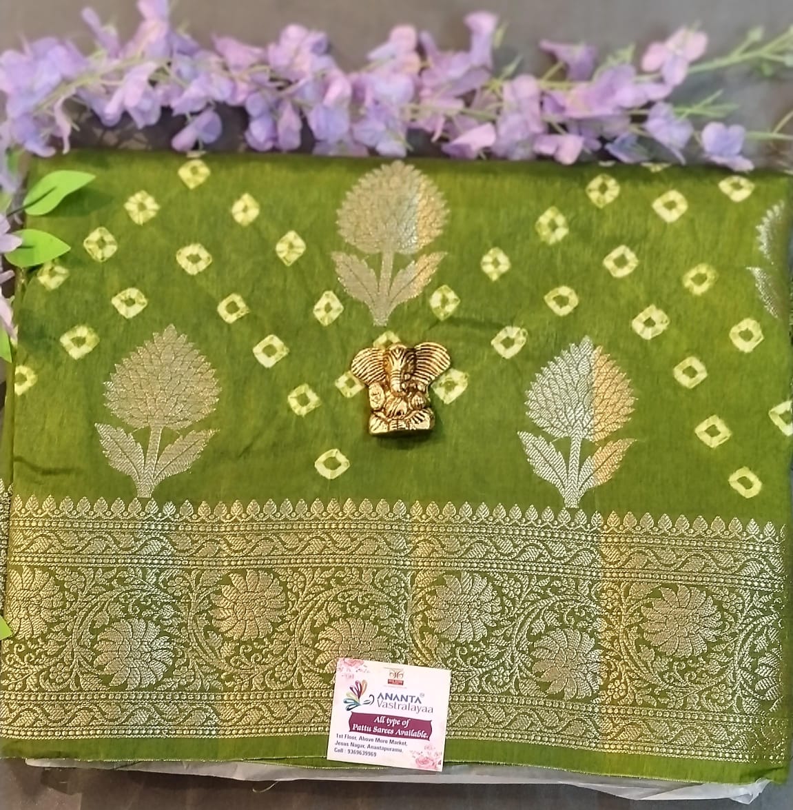 Purple Raw Mango Silk Saree with Bandhini Design