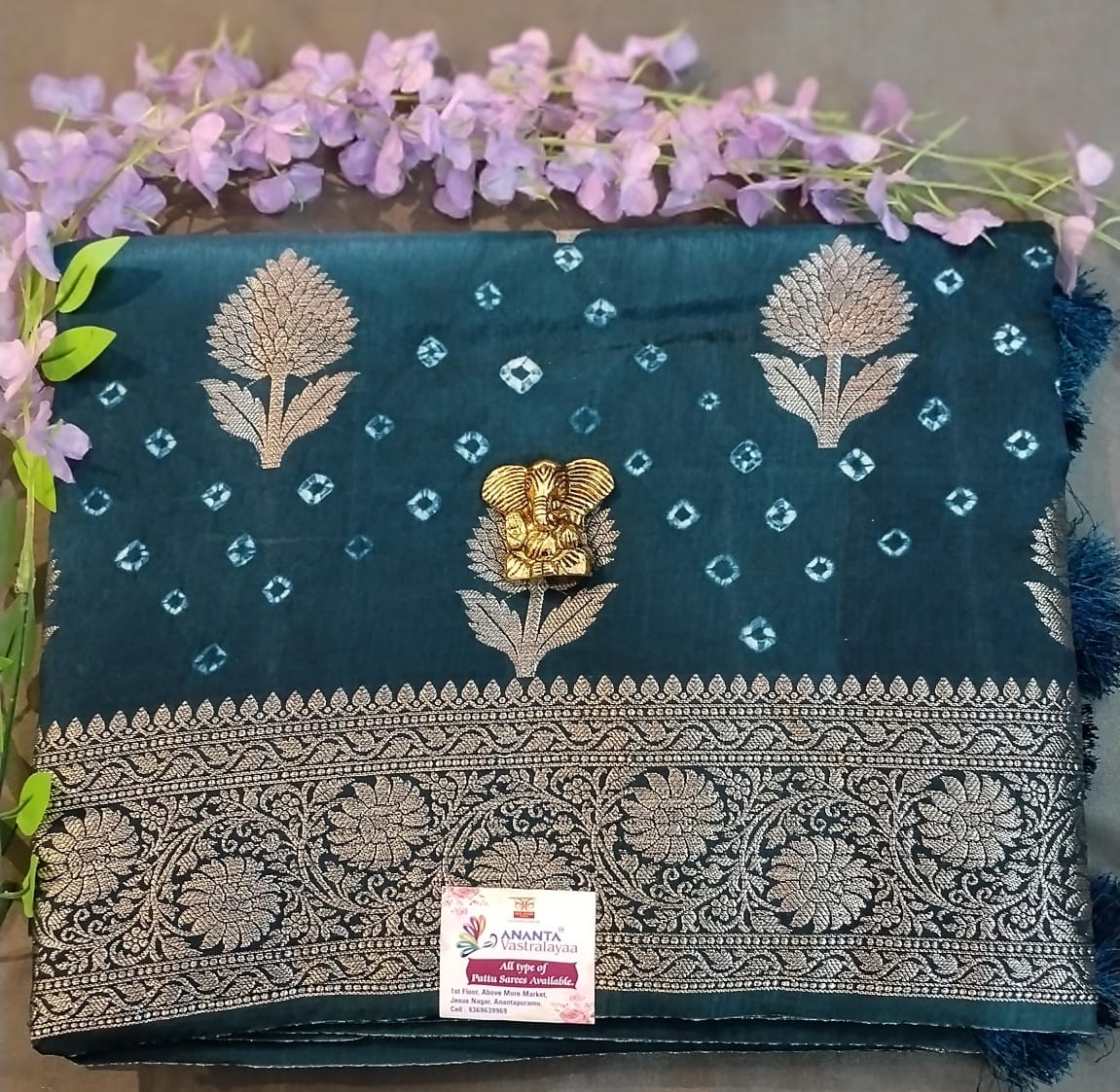 Purple Raw Mango Silk Saree with Bandhini Design