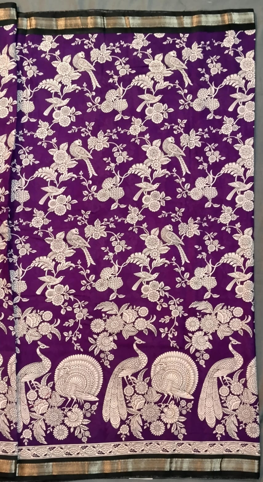Purple Mul Mul Silk Saree with Kalamkari Design