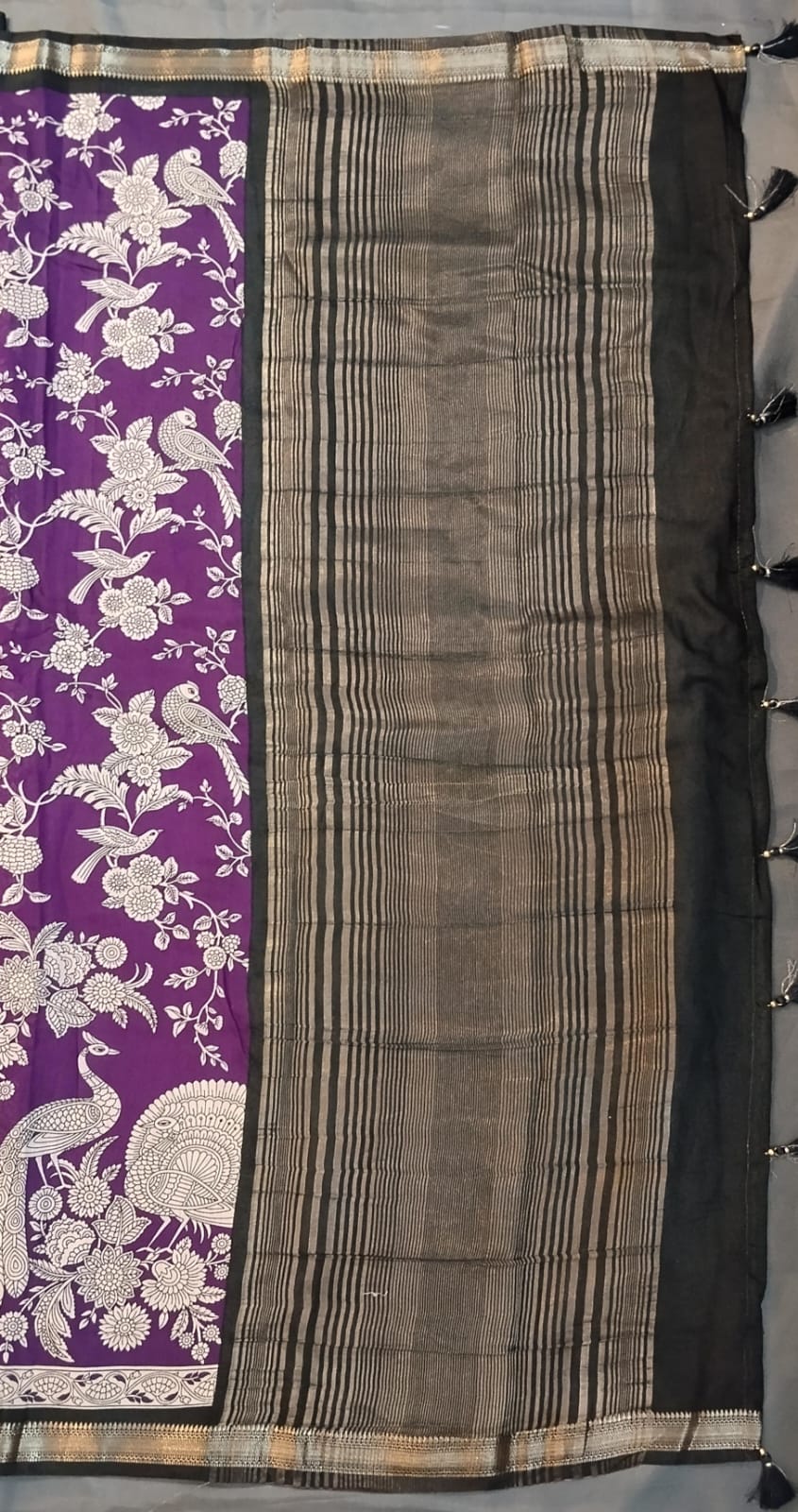 Purple Mul Mul Silk Saree with Kalamkari Design