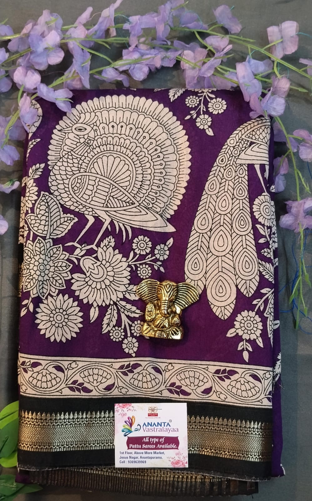 Purple Mul Mul Silk Saree with Kalamkari Design