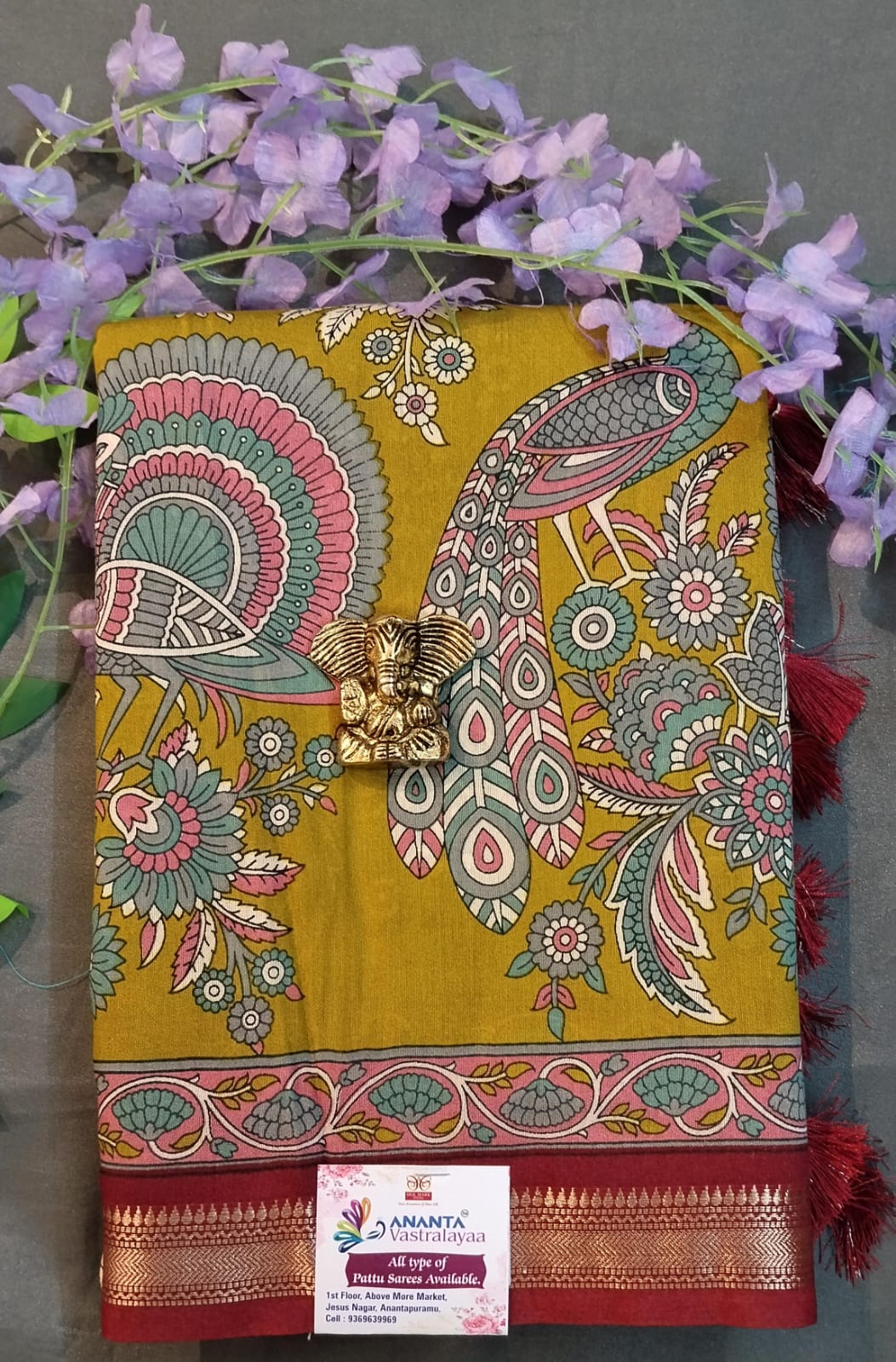 Purple Mul Mul Silk Saree with Kalamkari Design
