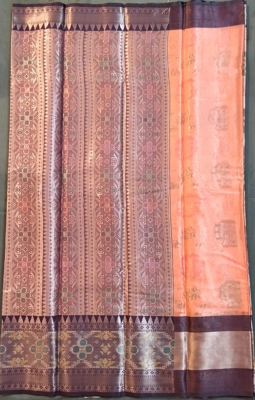 Peach Kanchi Silk Saree with Patola Border