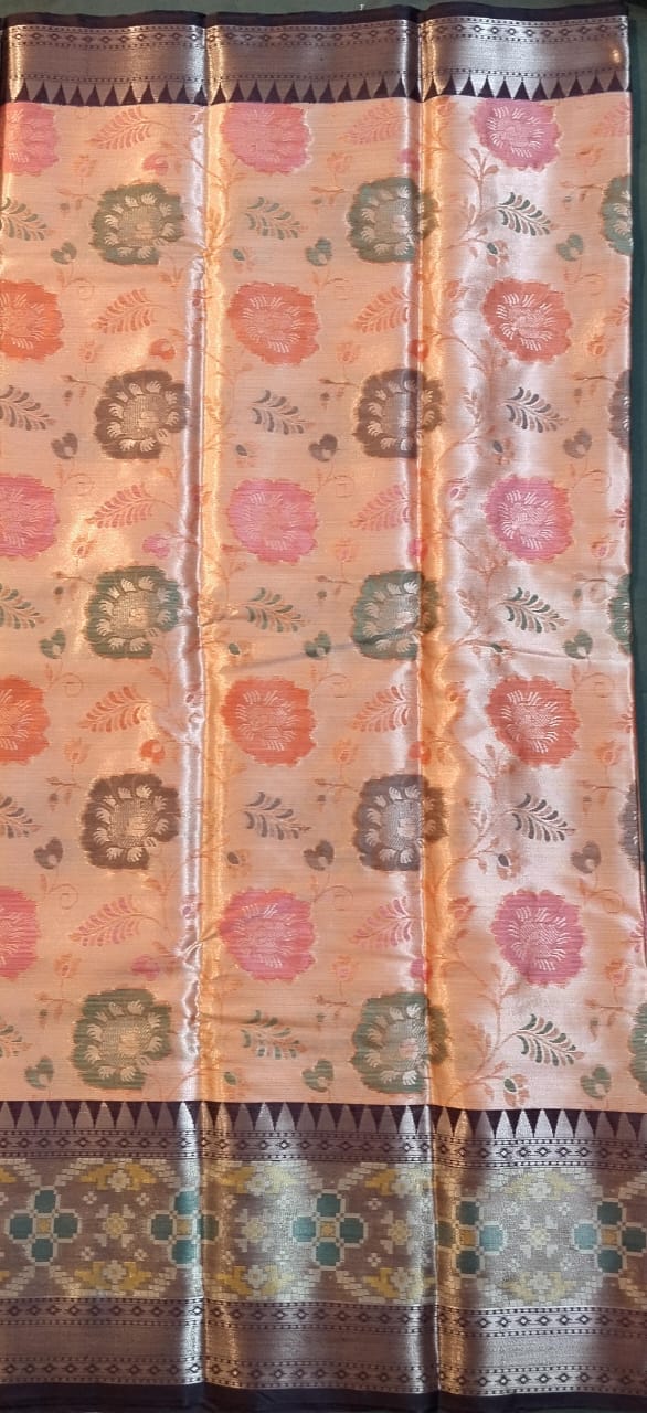 Peach Kanchi Silk Saree with Patola Border
