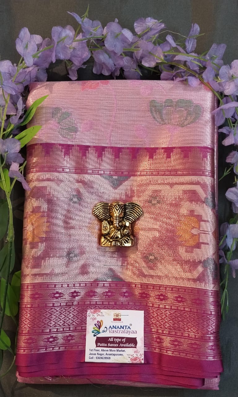 Peach Kanchi Silk Saree with Patola Border