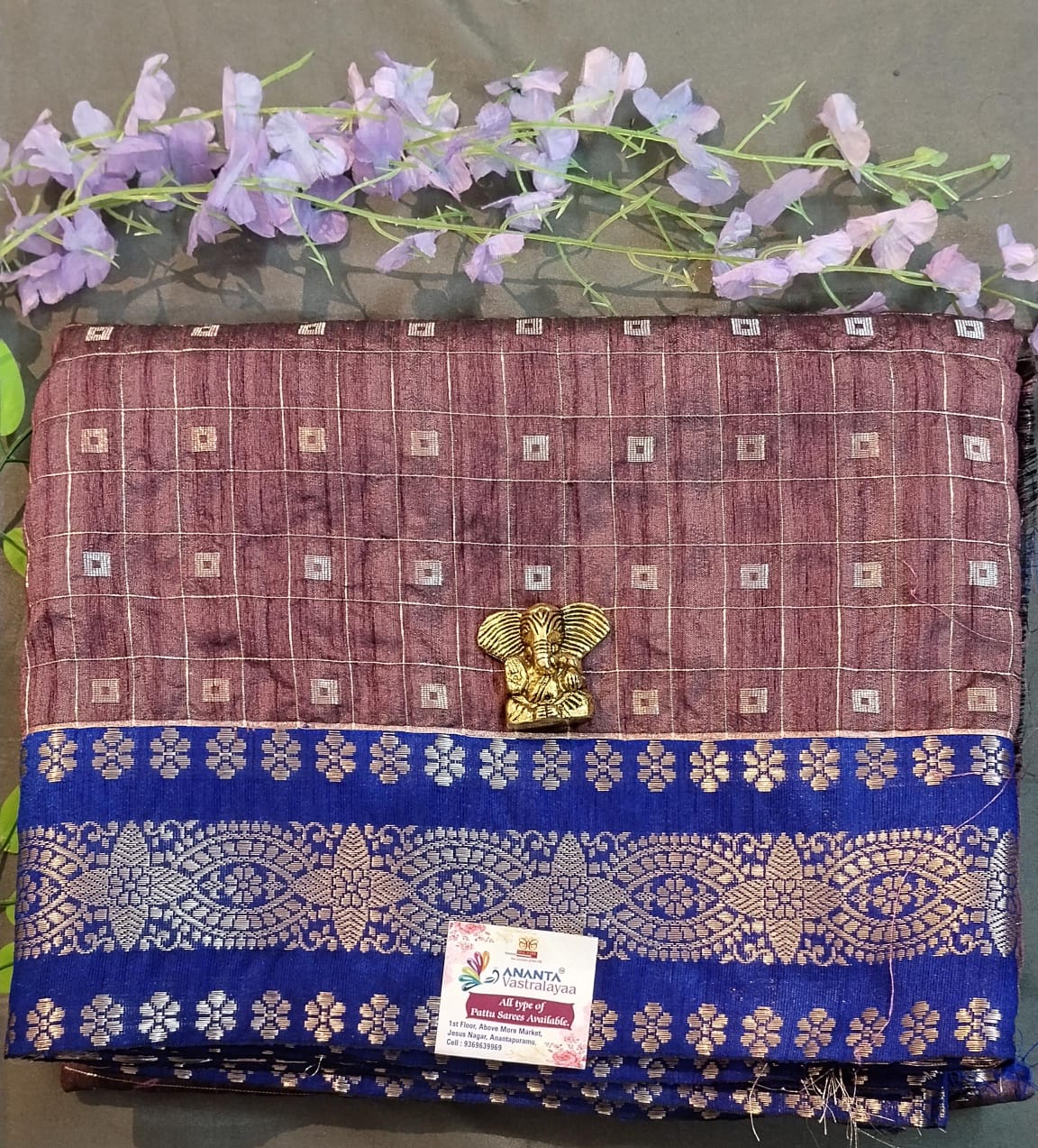 Maroon Raw Mango Silk Saree with Check Design