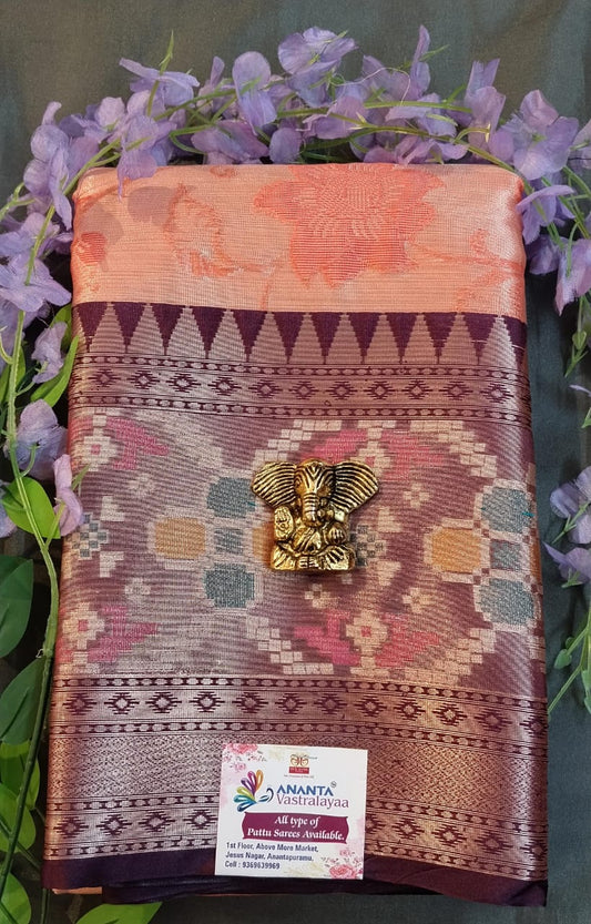Peach Kanchi Silk Saree with Patola Border