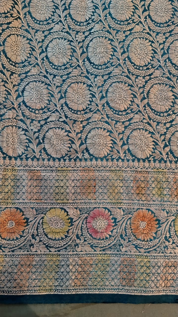Blue Raw Mango Silk Saree with Hand Paint Design