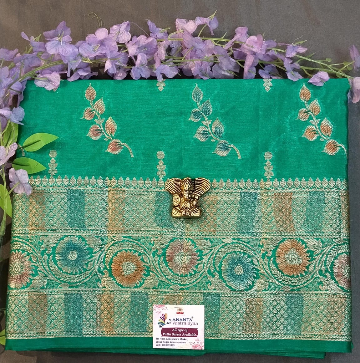 Blue Raw Mango Silk Saree with Hand Paint Design