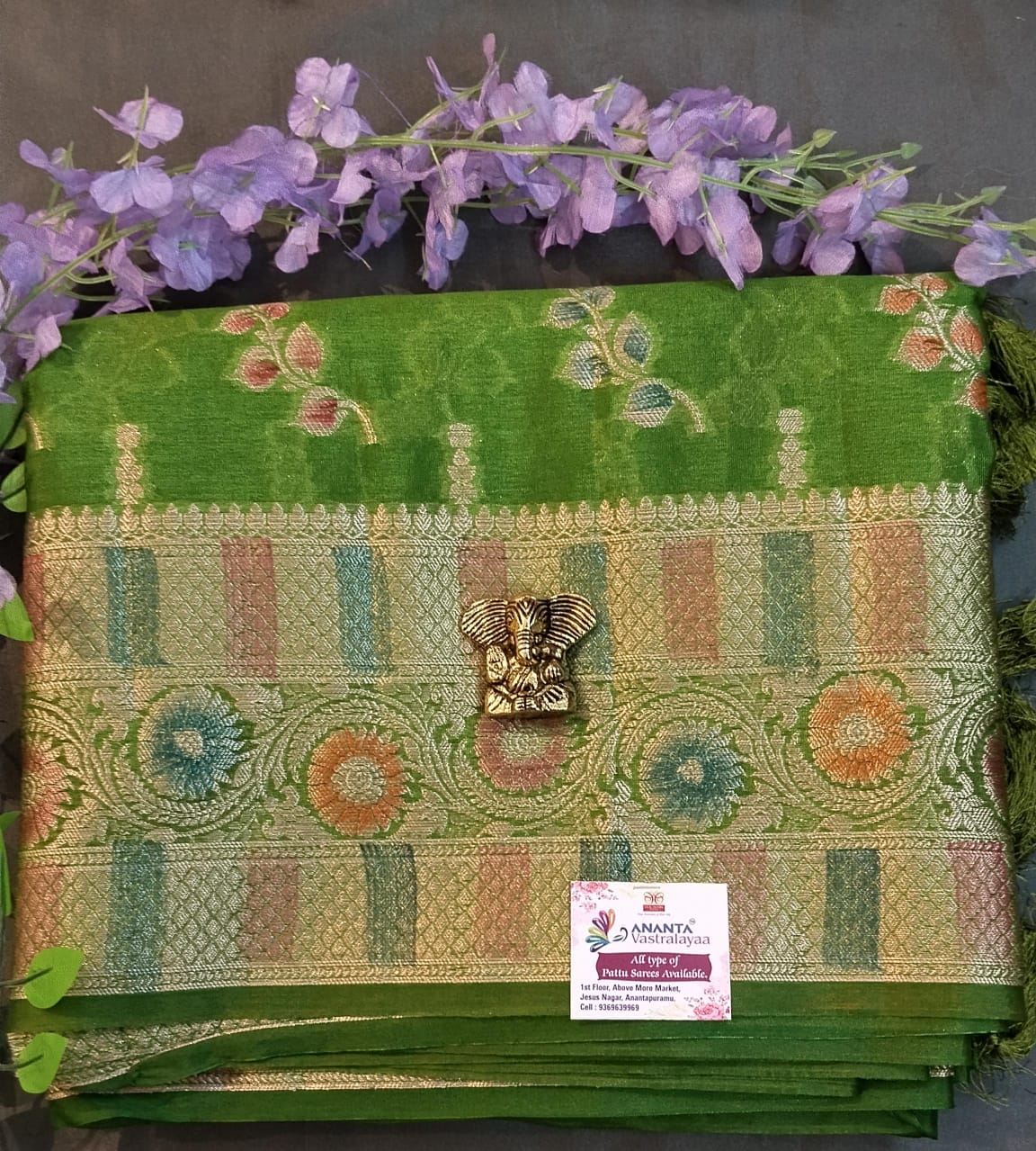 Blue Raw Mango Silk Saree with Hand Paint Design