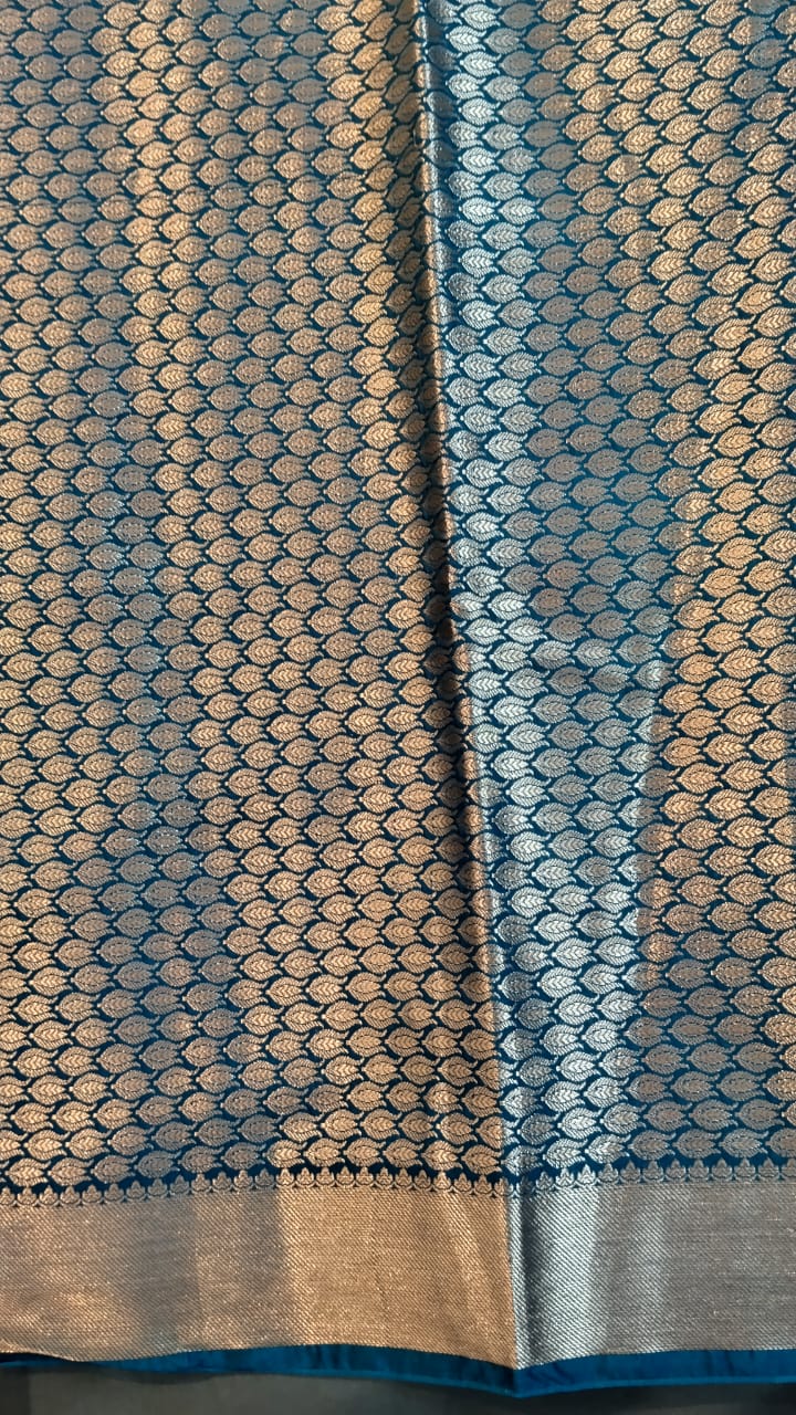 Blue Chanderi Silk Saree with Zari Buttas