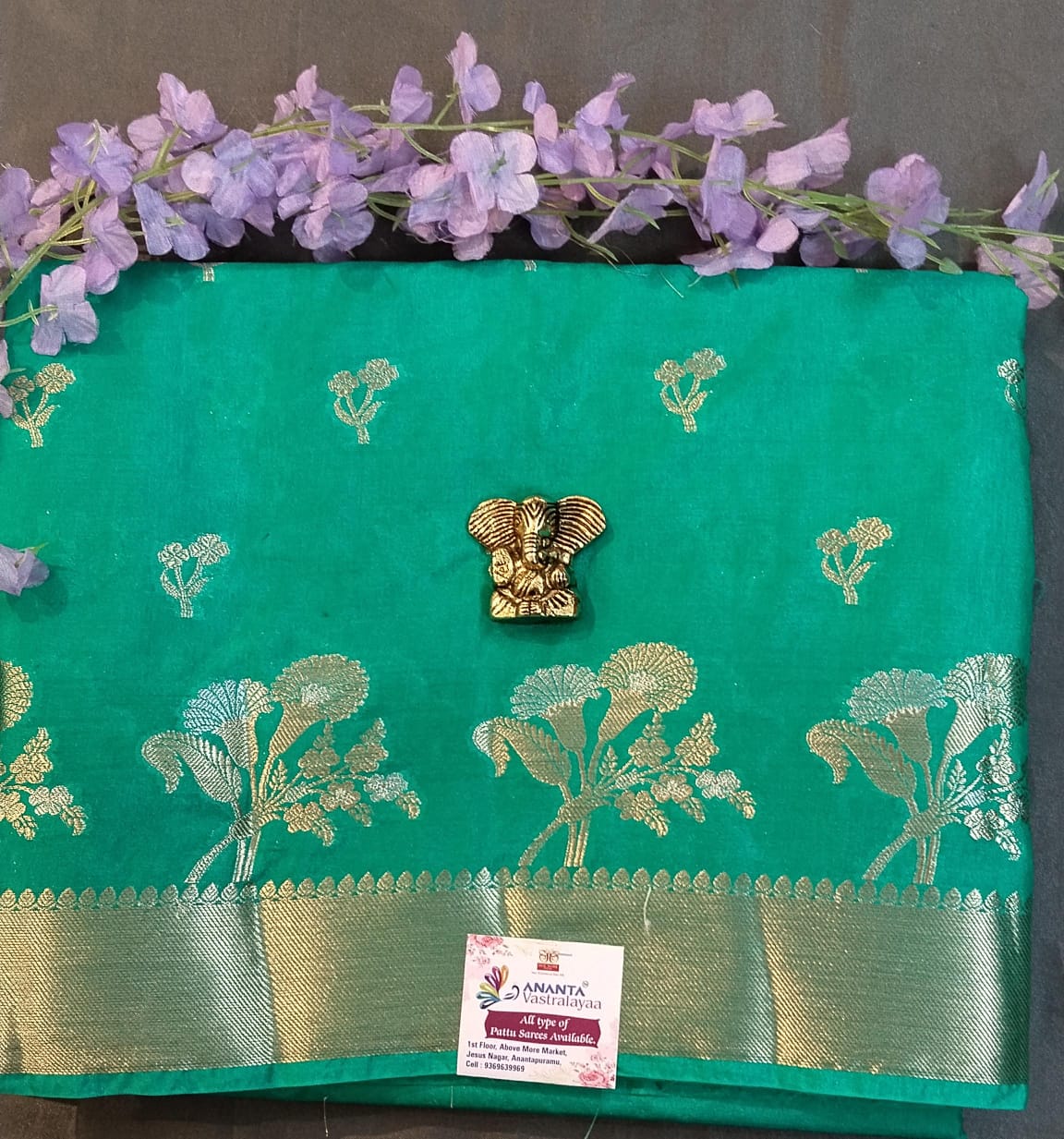 Blue Chanderi Silk Saree with Zari Buttas