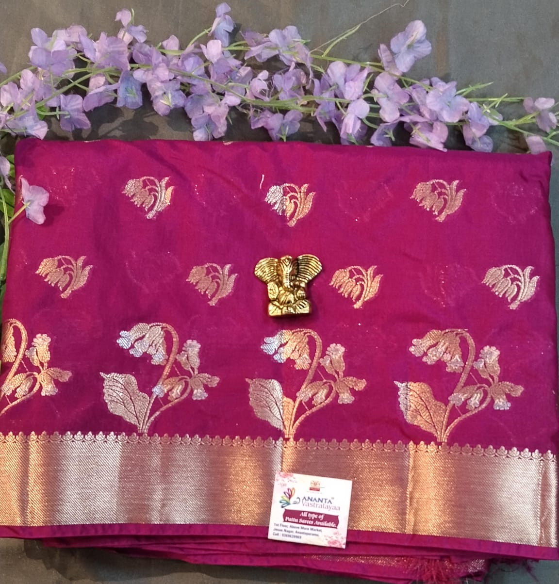 Blue Chanderi Silk Saree with Zari Buttas