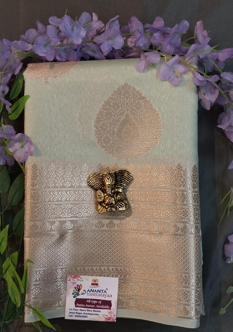 Sea Green Kanchi Silk Saree with Self Border