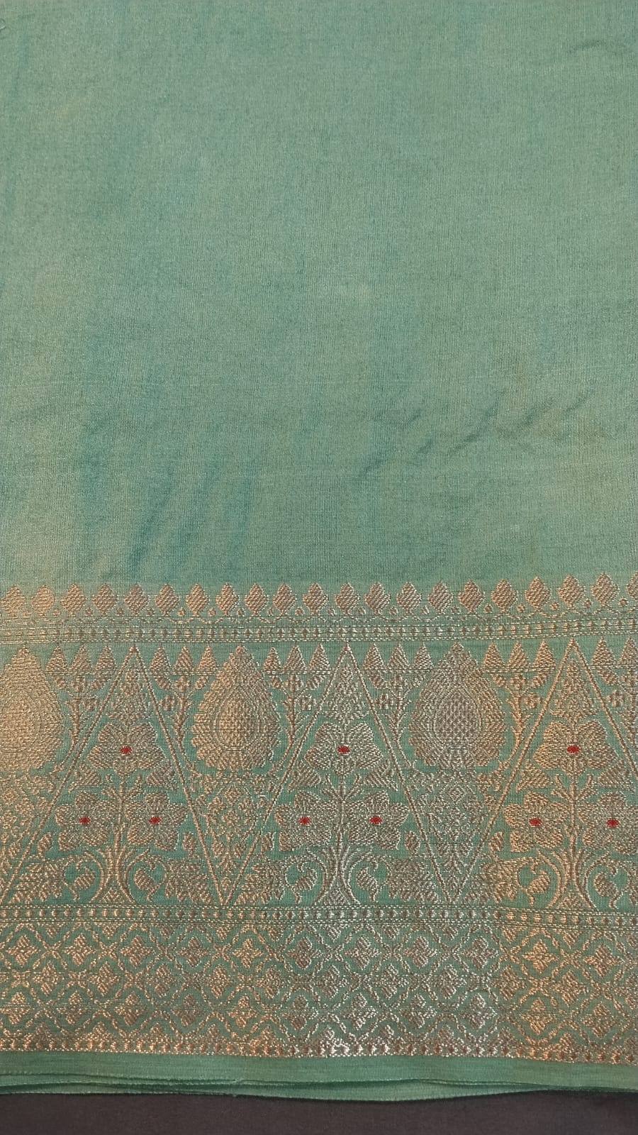 Dark Green Chanderi Silk Saree with Big Buttas