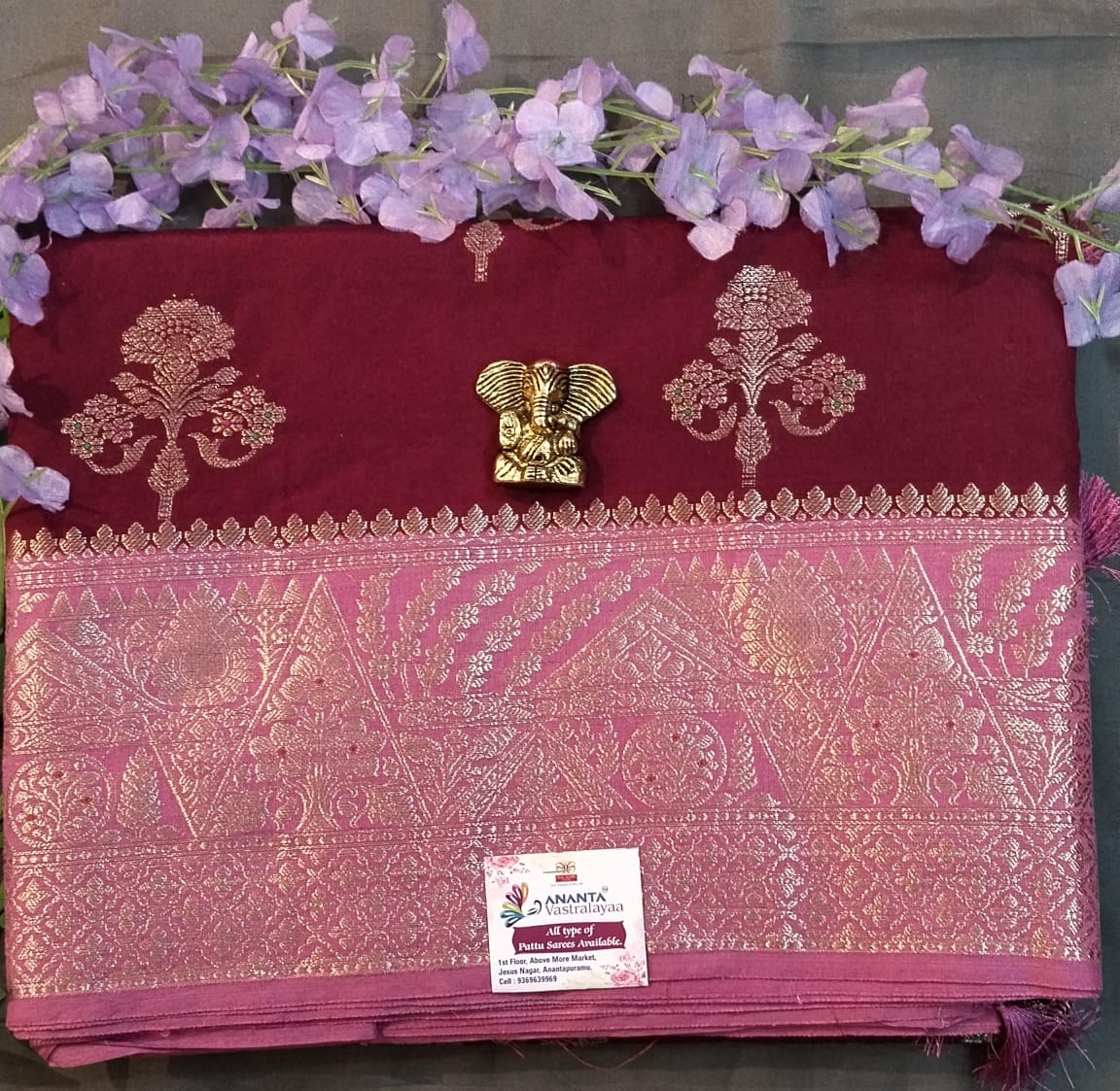 Dark Green Chanderi Silk Saree with Big Buttas