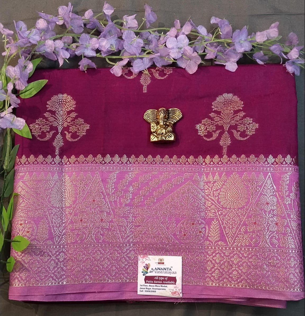Dark Green Chanderi Silk Saree with Big Buttas