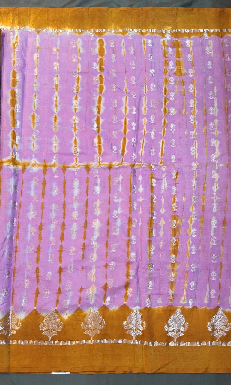 Baby Pink & Mustard Raw Mango Silk Saree