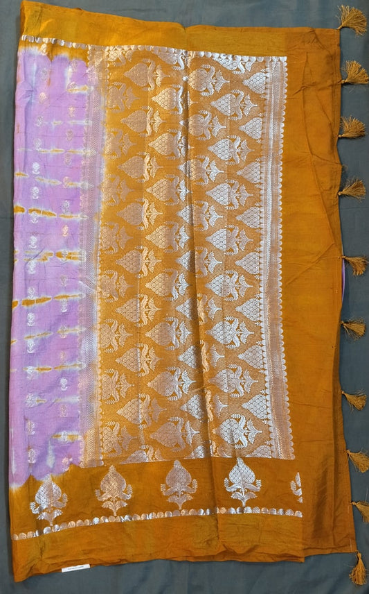 Baby Pink & Mustard Raw Mango Silk Saree