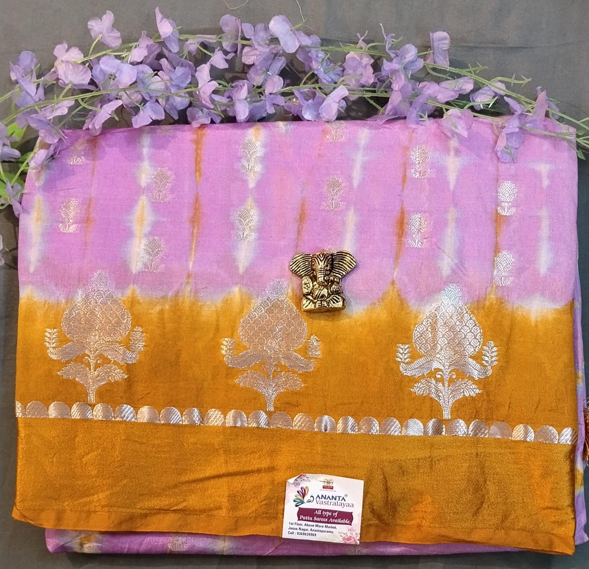 Baby Pink & Mustard Raw Mango Silk Saree