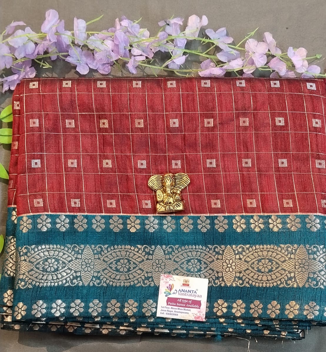 Maroon Raw Mango Silk Saree with Check Design