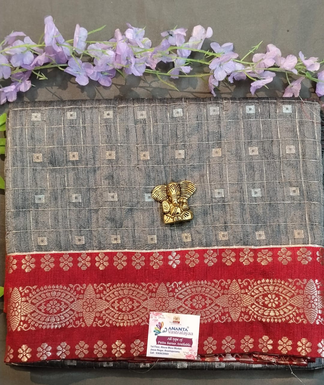 Maroon Raw Mango Silk Saree with Check Design