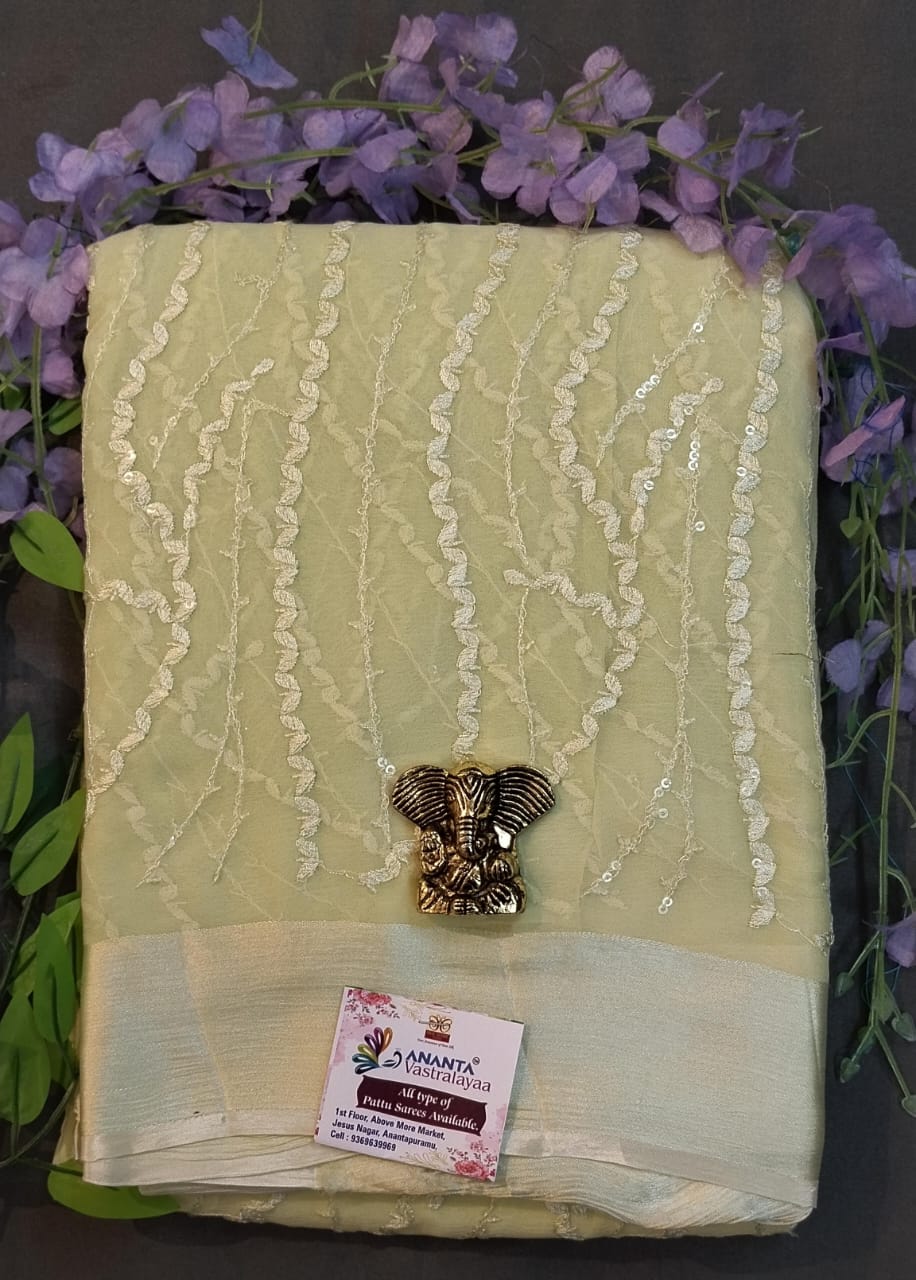 Sky Blue Pure Chiffon Saree with Pichwai Work