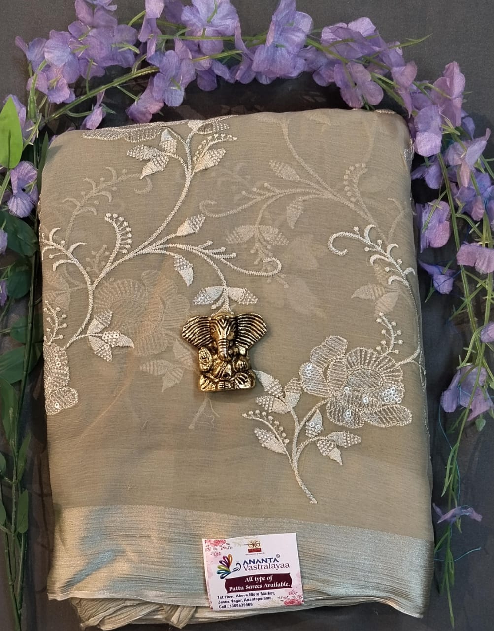 Sky Blue Pure Chiffon Saree with Pichwai Work