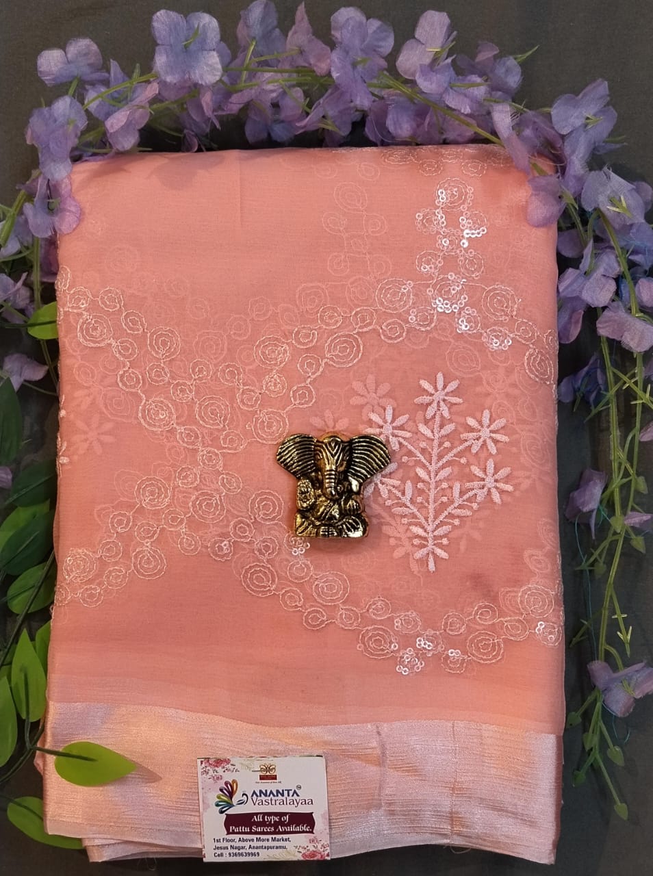 Sky Blue Pure Chiffon Saree with Pichwai Work