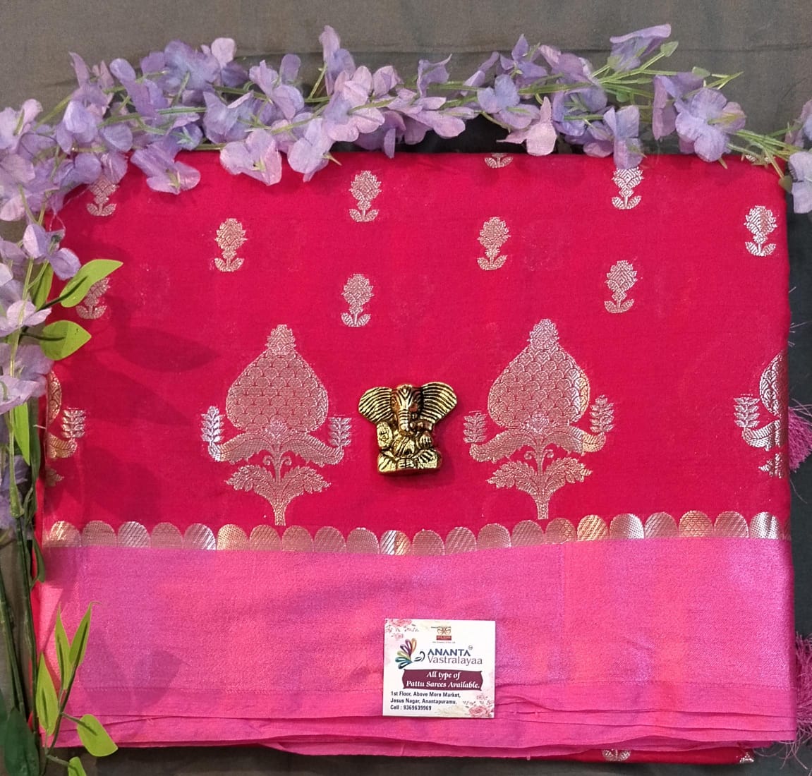 Green Raw Mango Silk Saree with Contrast Blouse