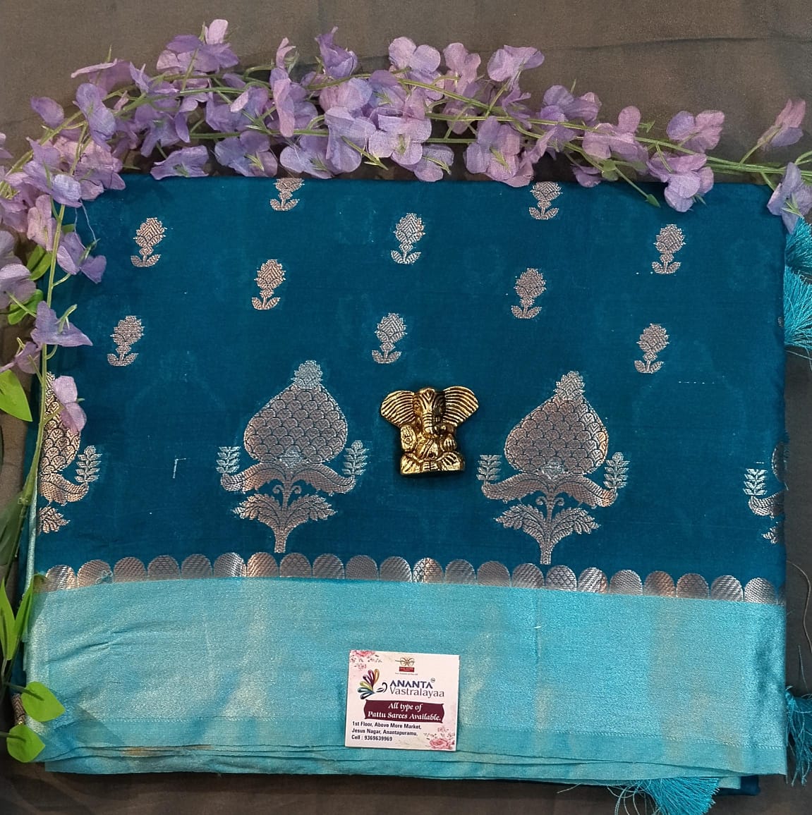Green Raw Mango Silk Saree with Contrast Blouse