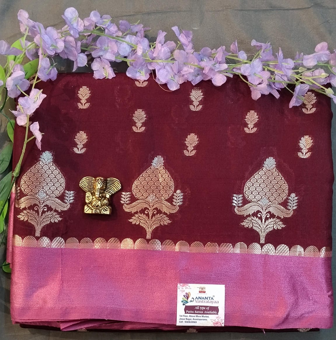 Green Raw Mango Silk Saree with Contrast Blouse