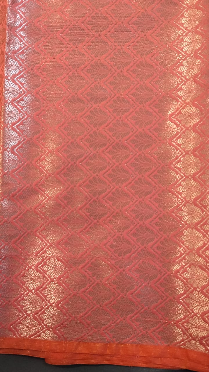 Light Orange Mushroo Silk Saree with Zari Buttas