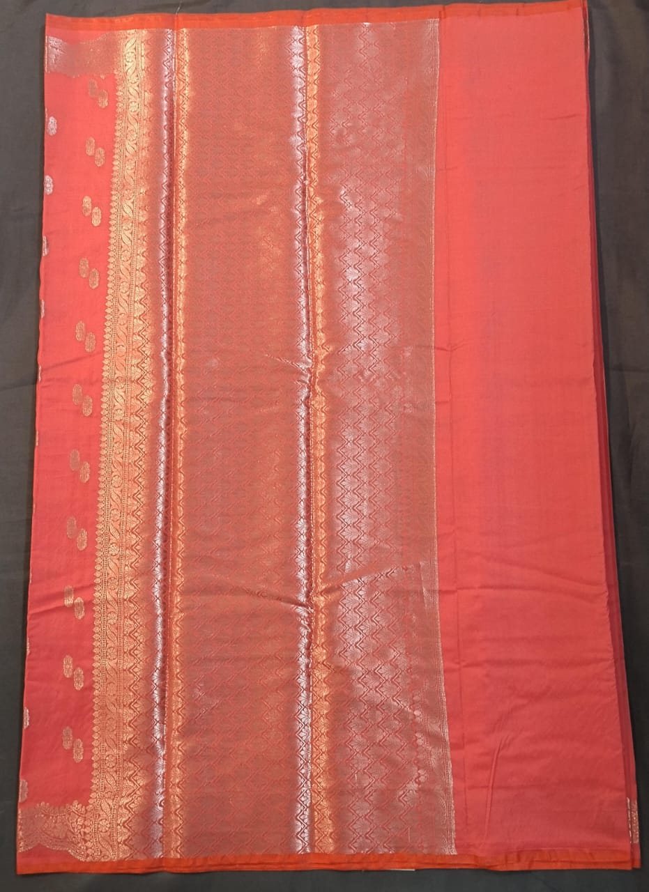 Light Orange Mushroo Silk Saree with Zari Buttas
