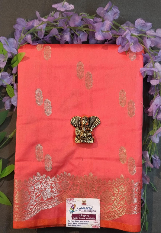 Light Orange Mushroo Silk Saree with Zari Buttas