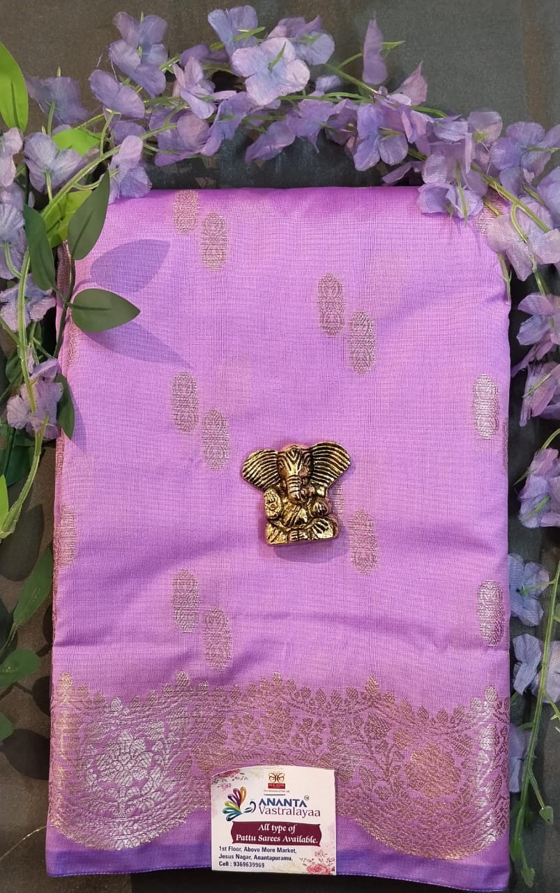 Light Orange Mushroo Silk Saree with Zari Buttas