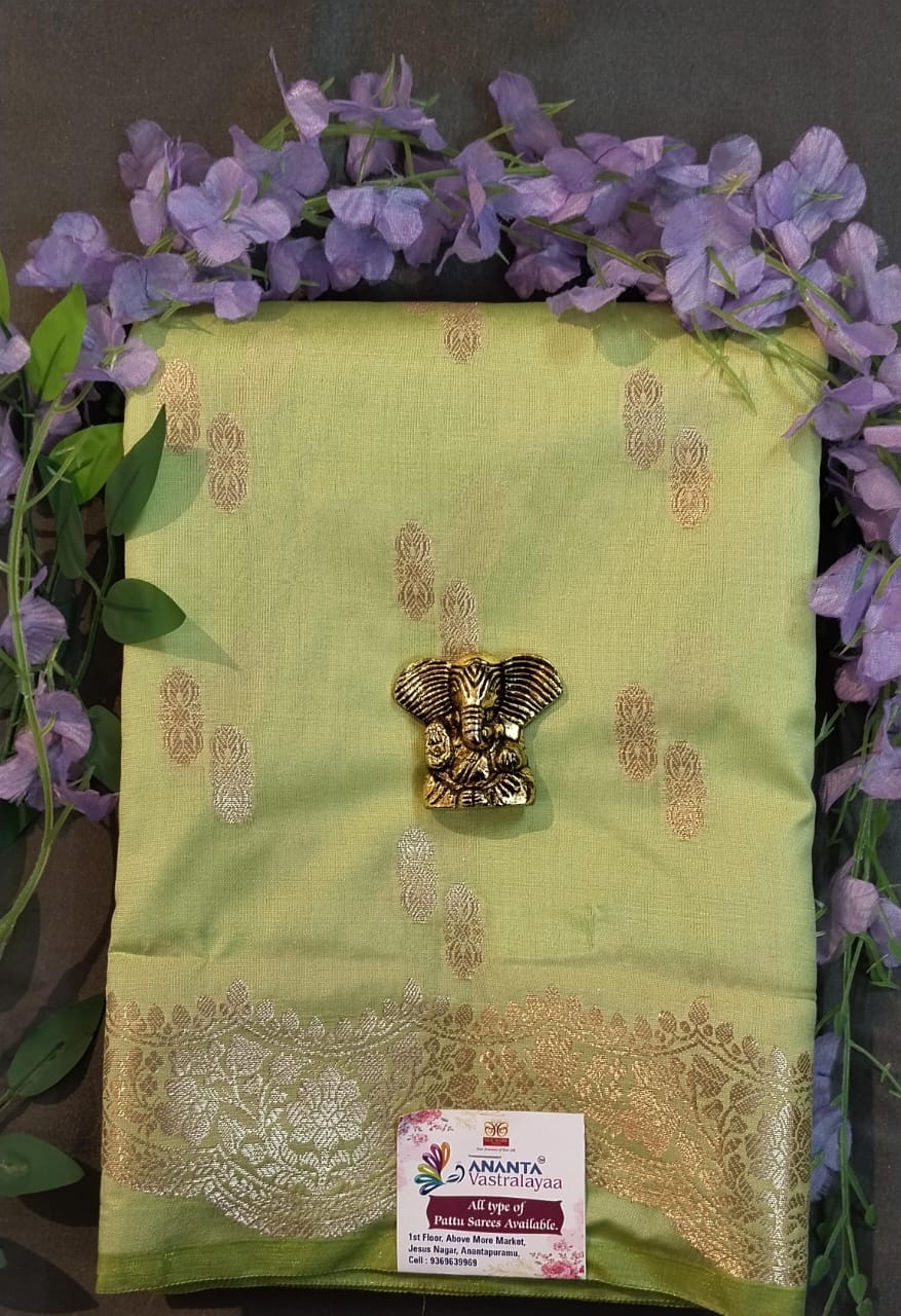 Light Orange Mushroo Silk Saree with Zari Buttas