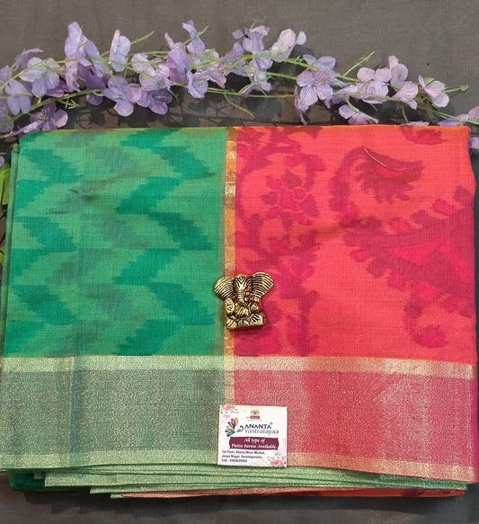 Green Chanderi Silk Saree with Patola Design