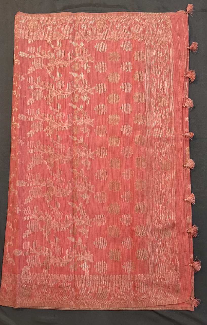 Baby Pink Munga Silk Saree with Zari Weaving