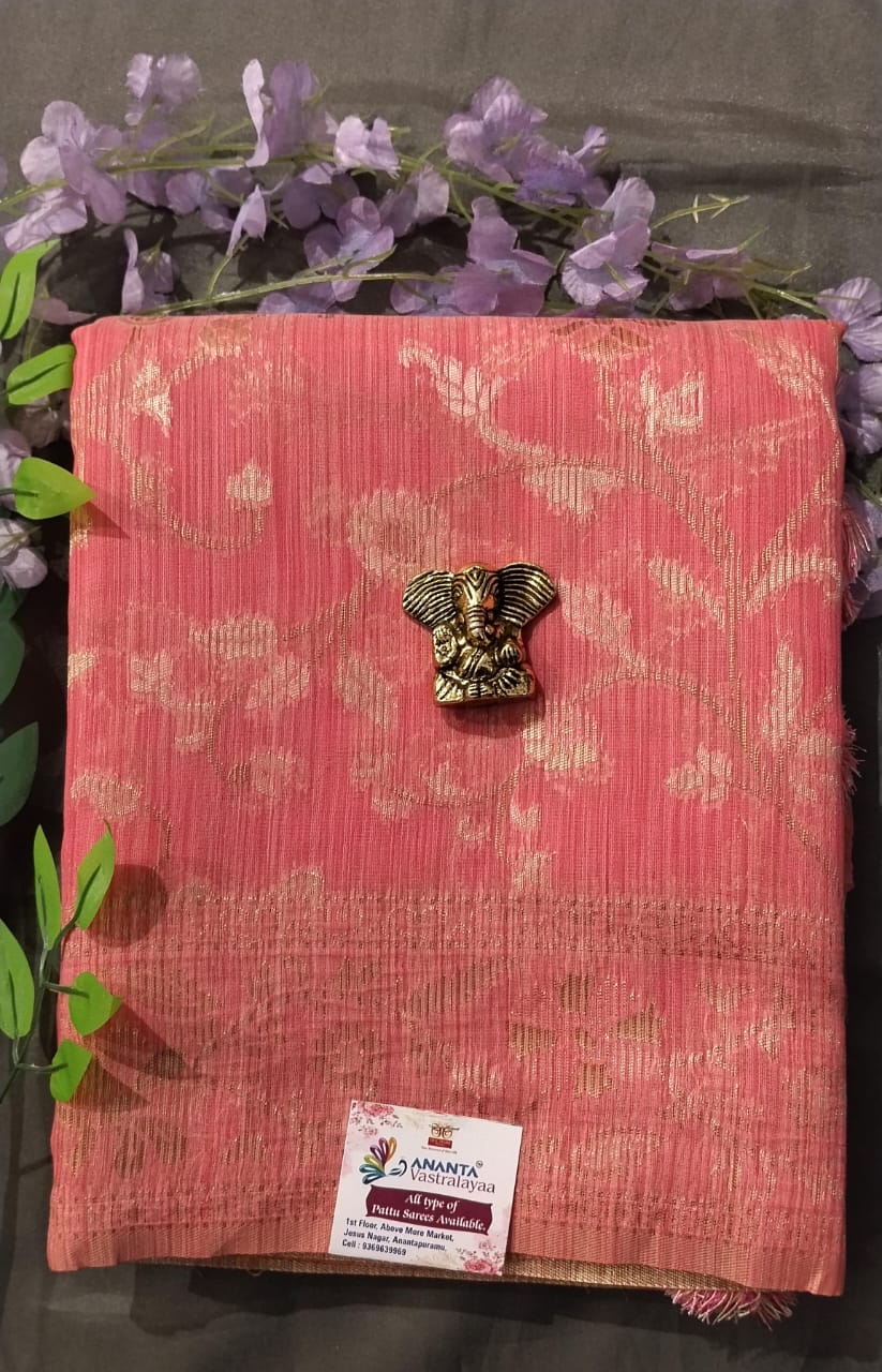 Baby Pink Munga Silk Saree with Zari Weaving