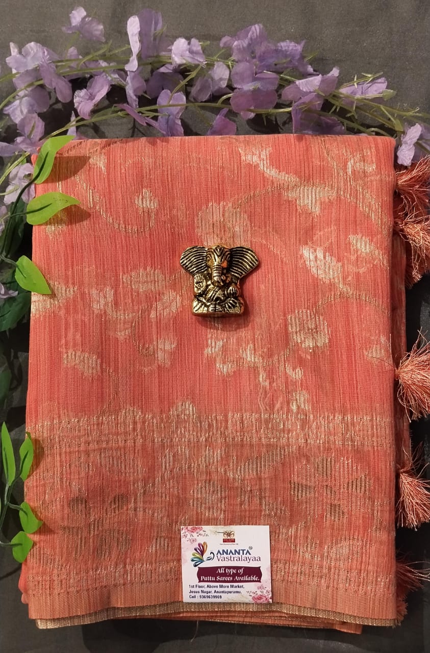 Baby Pink Munga Silk Saree with Zari Weaving