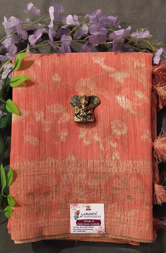 Baby Pink Munga Silk Saree with Zari Weaving