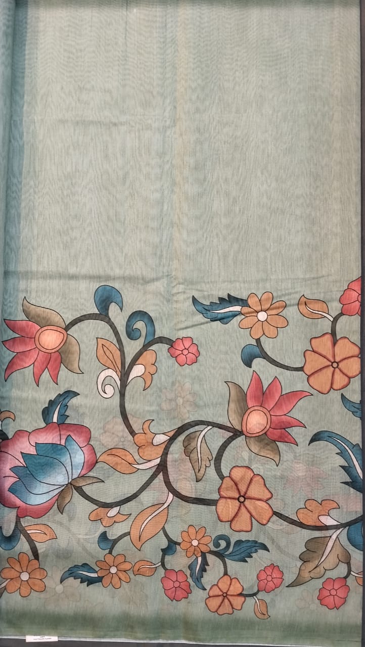 Pista Green Linen Saree with Pichwai Paint